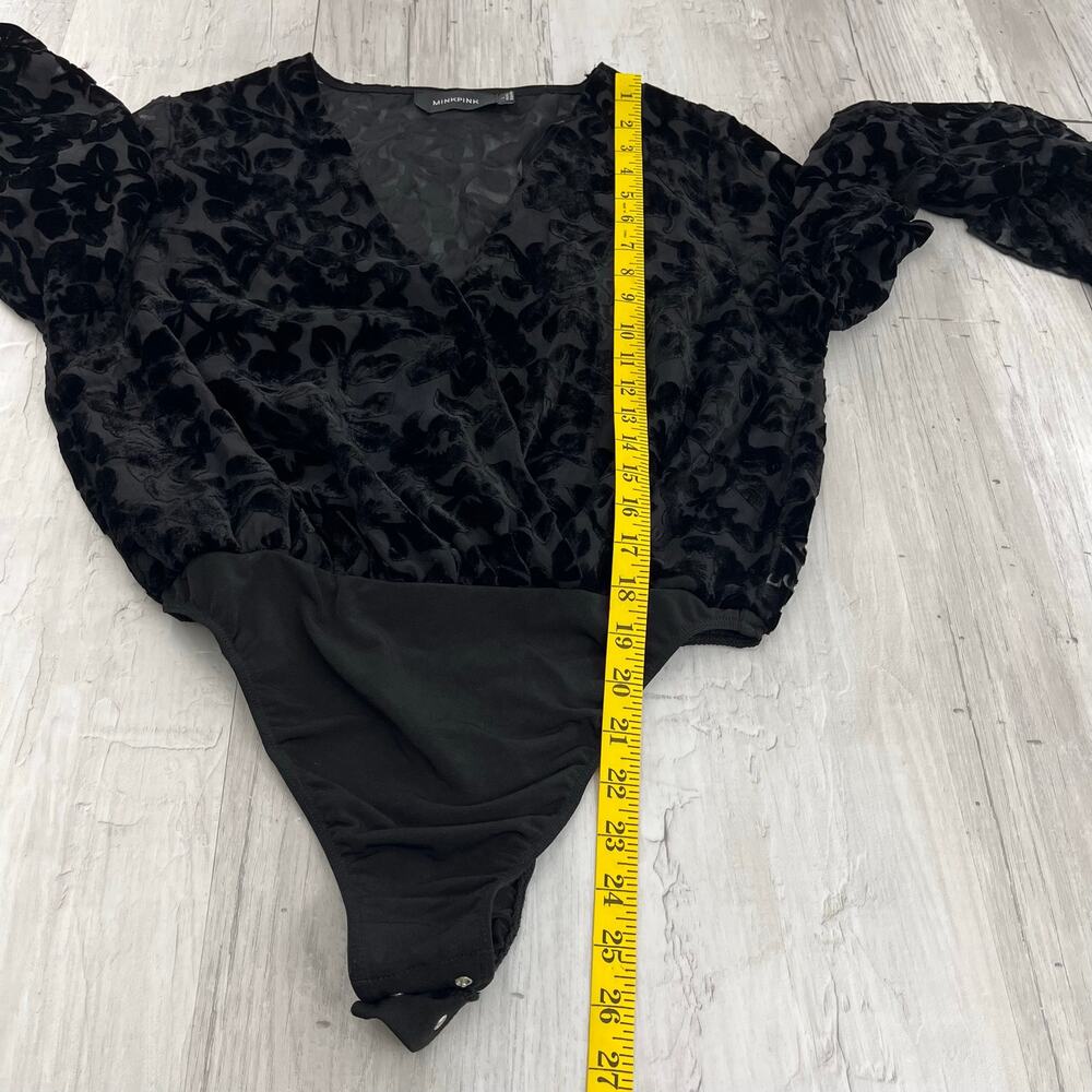 Mink Pink Black Floral Burnout Velvet Bodysuit Long Bell Sleeve Goth Romantic - Picture 10 of 10